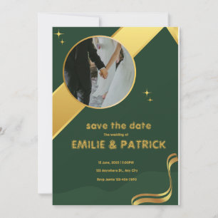 Invitación Verde y Dorado Simple Salva la Fecha