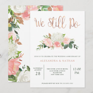 Invitación Verde y Floral Rosa   Aniversario de Boda