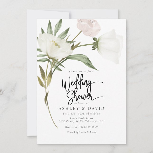 Invitación Verde y flores para la ducha de boda (Anverso)