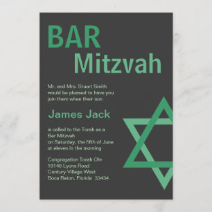 Invitación Verde y gris modernos de Mitzvah Invitiation- de