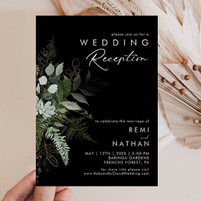 Invitación Verde y Hoja de Oro | Recepción de Boda Negra (Subido por el creador)