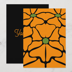 Invitación Verde y Naranja Floral Abstracto Moderno