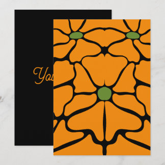 Invitación Verde y Naranja Floral Abstracto Moderno