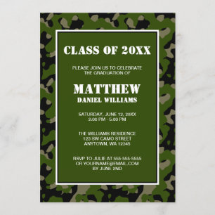 Invitación verde y negra de la graduación de Camo