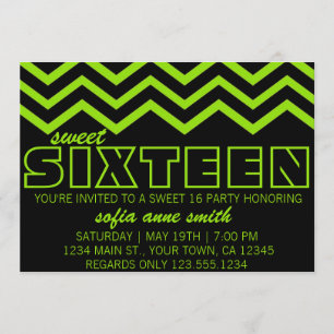 Invitación verde y negra de neón del dulce 16 de
