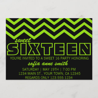 Invitación verde y negra de neón del dulce 16 de