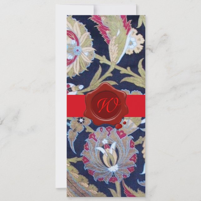 INVITACIÓN VERDE Y NEGRO DAMASCO AZUL, SELLO DE LACRE ROJO MO (Anverso)