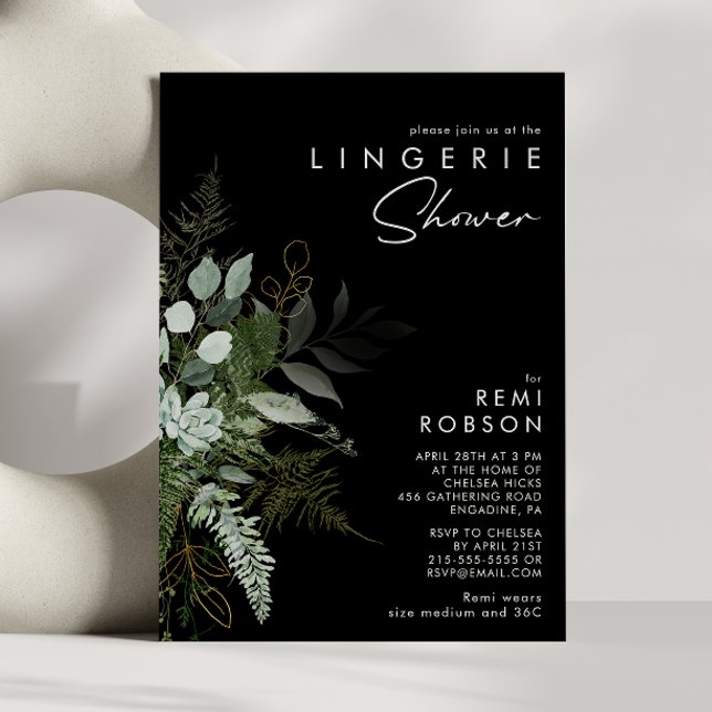 Invitación Verde y negro de hoja de oro | Lingerie Shower (Subido por el creador)