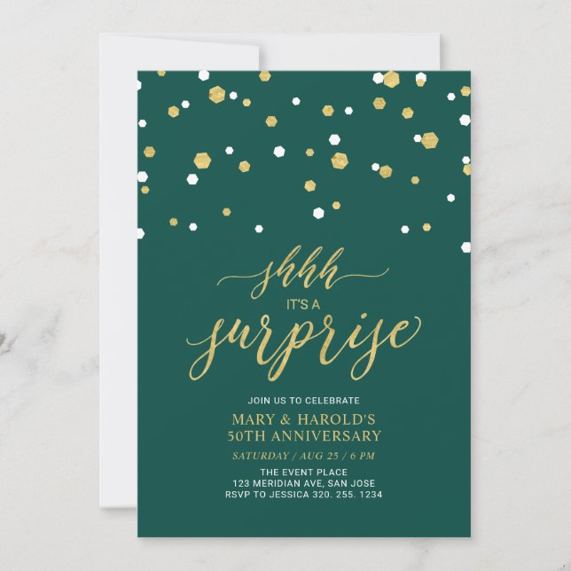 Invitación Verde y oro | 50° Aniversario del Boda Sorprendedo (Anverso)