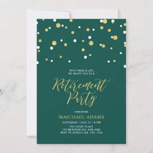 Invitación Verde y oro   Fiesta de Jubilación de Confetti Hex