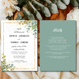 Invitación Verde y oro Todo en un eucalipto acuarela