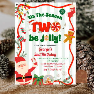 Invitación Verde y Rojo Cumpleaños de Navidad Retro Invierno 