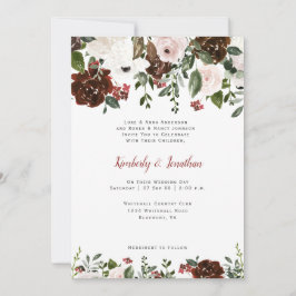 Invitación Verdeacuarela floral de marfil rojo indio