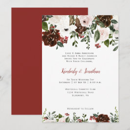 Invitación Verdeacuarela floral de marfil rojo indio
