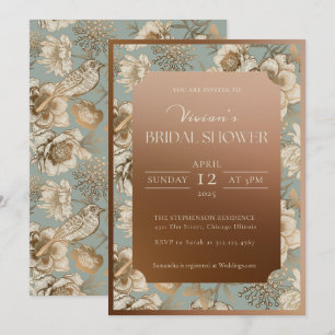 Invitación Verdes Chinoiserie Floral y Bird Bridal Shower