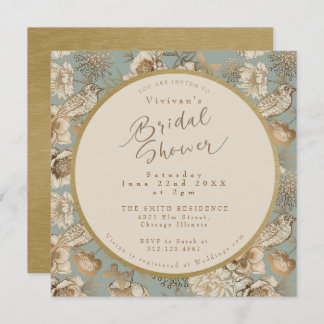 Invitación Verdes Chinoiserie Floral y Bird Bridal Shower