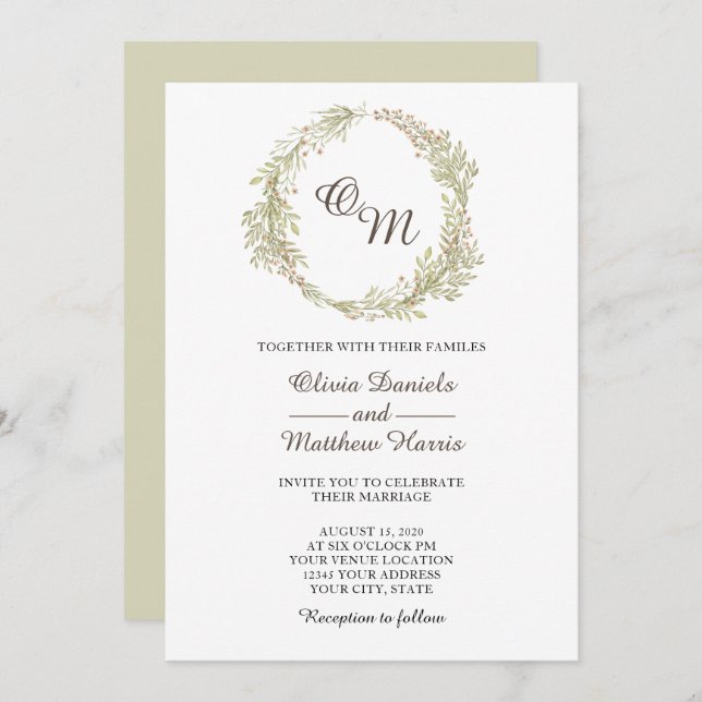 Invitación Verdes rústicos en el jardín de flores. Boda de ve (Anverso / Reverso)