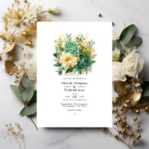 Invitación Verdes y golds Boda de verano floral