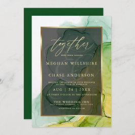 Invitación Verdes y Golds vibrantes de la tinta del alcohol m
