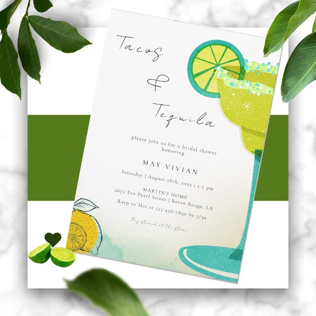 Invitación Verdor acuarela Margarita Lime Bridal Shower (Subido por el creador)