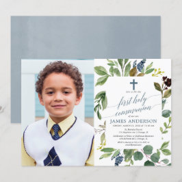 Invitación Verdor acuarela polvorienta foto de la comunión de