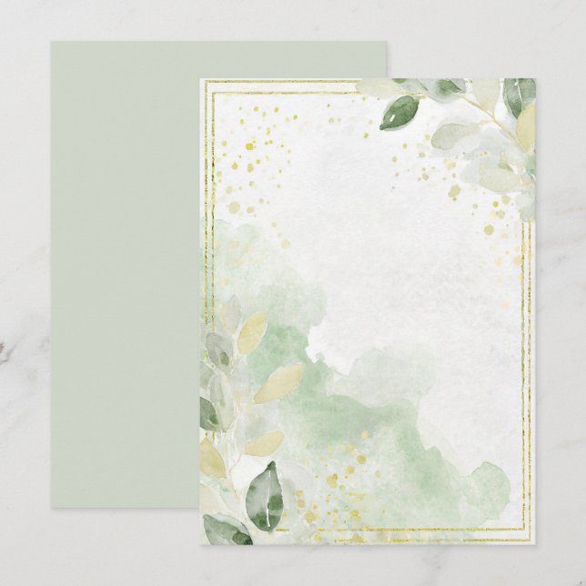 Invitación Verdor acuático y Boda en blanco dorado (Anverso / Reverso)