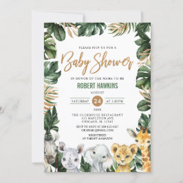 Invitación Verdor, animales de la jungla de oro Safari Baby S