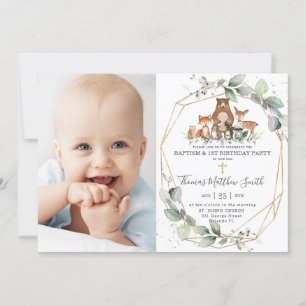 Invitación Verdor Animales de Woodland Bautismo y Primer Cump