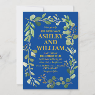 Invitación Verdor azul y oro real Boho Bohemian Boda