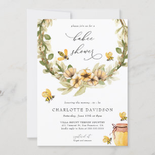 Invitación Verdor Baby Shower de primavera de abejas florales