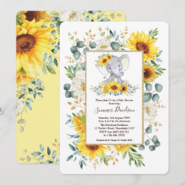 Invitación Verdor Baby Shower del elefante de los girasoles