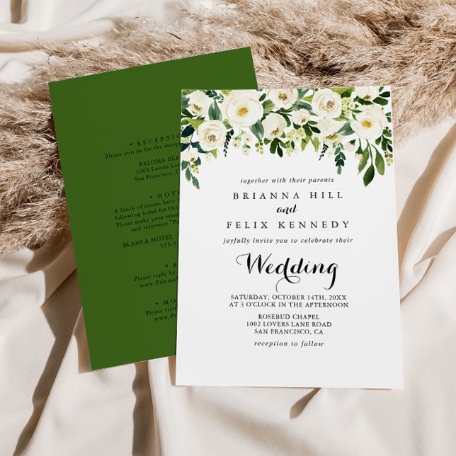 Invitación Verdor Blanco Otoño Floral Front & Back Boda (Subido por el creador)