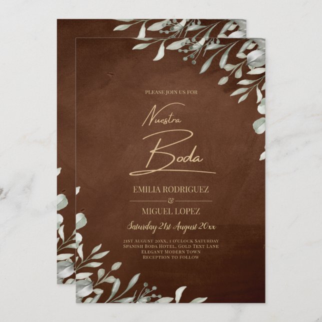 Invitación Verdor Boda Brown otoño invierno (Anverso / Reverso)