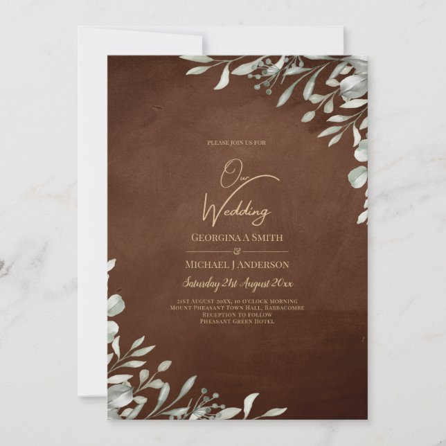 Invitación Verdor Boda Brown otoño invierno (Anverso)
