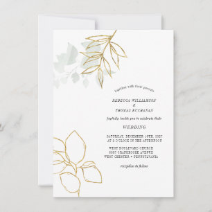 Invitación Verdor Boda de la hoja de oro de Faux Botanical
