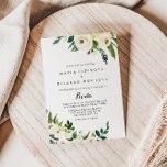 Invitación Verdor Boda floral floral de otoño blanco<br><div class="desc">Esta verde y blanca invitación nupcial de otoño floral española es perfecta para un boda rústico. El diseño presenta elegantes peonías blancas acuarelas con follaje verde.</div>