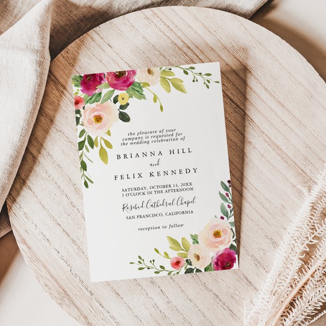 Invitación Verdor Boda tradicional floral Rubor rosa (Subido por el creador)