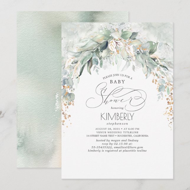 Invitación Verdor bohemio Romántico Baby Shower verano (Anverso / Reverso)