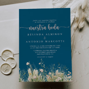 Invitación Verdor Boho Navy de flores silvestres Nuestra Boda