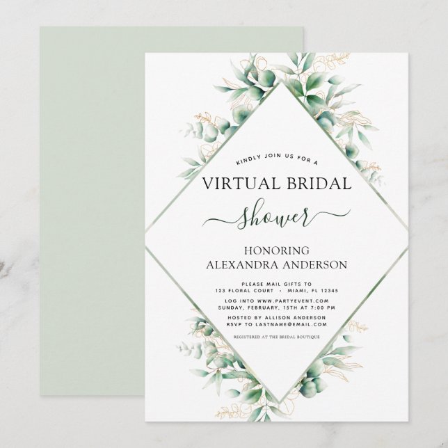 Invitación Verdor botánico de la ducha de novia virtual (Anverso / Reverso)