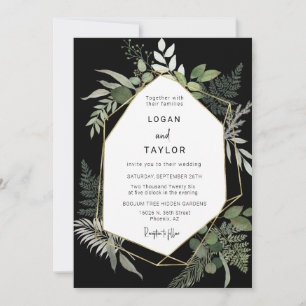 Invitación Verdor botánico Marco dorado negro Foto de código
