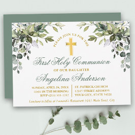 Invitación Verdor botánico Primera Comunión Sage Green