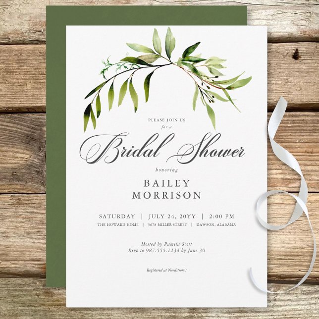 Invitación Verdor botánico rústico Ducha de novia (Rustic Botanical Greenery Bough Bridal Shower Invitation)