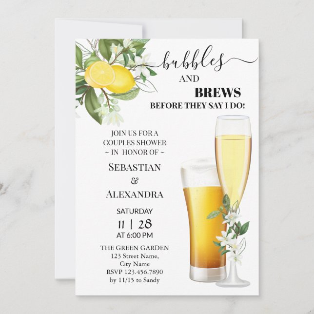 Invitación Verdor Burbujas y breves Ducha de parejas (Anverso)