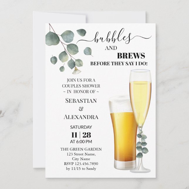 Invitación Verdor Burbujas y breves Ducha de parejas (Anverso)