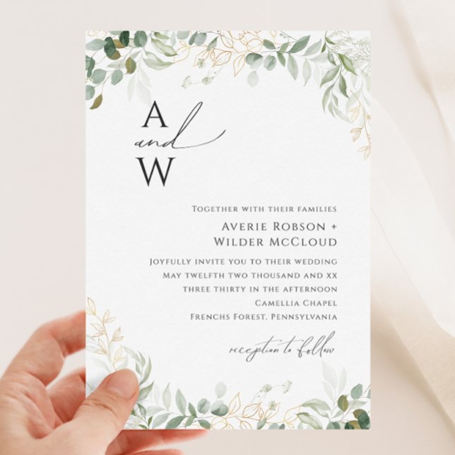 Invitación Verdor caprichoso y Boda del Monograma Oro (Subido por el creador)