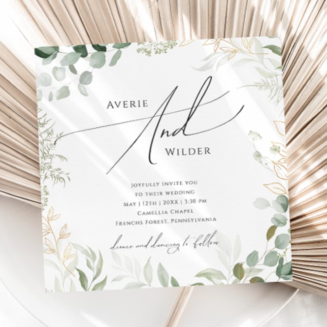 Invitación Verdor caprichoso y Boda Gold Square (Subido por el creador)