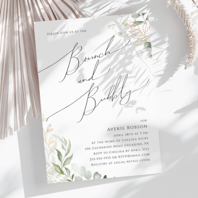 Invitación Verdor caprichoso y oro | Brunch y Bubbly (Subido por el creador)