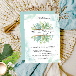 Invitación Verdor, color de agua azul y Boda verde