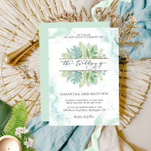 Invitación Verdor, color de agua verde y Boda azul